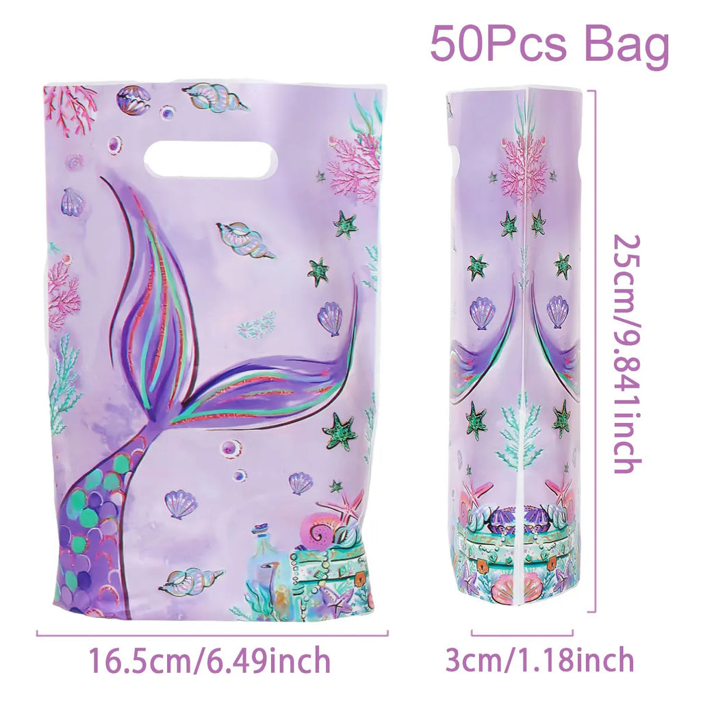 Mermaid Tote Bag Under The Sea Theme Little Mermaid Happy One Birthday Party Decorations Kids Candy Cookie Handbag Baby Shower