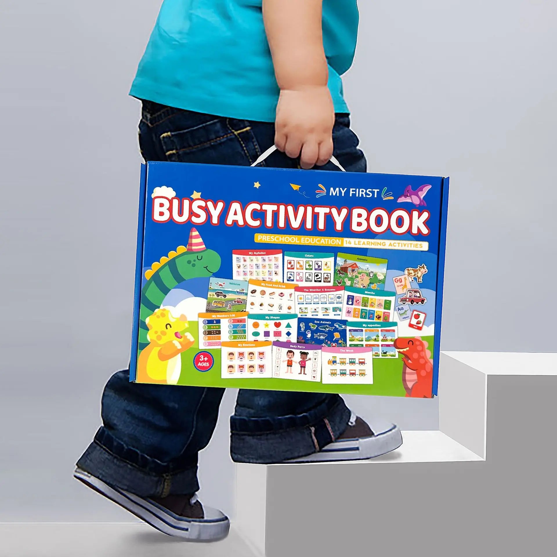 Kids Busy Book Activity Set - Montessori Learning, 14 Themes, Reusable Stickers & Drawing, Gift Box - Early Education Toy