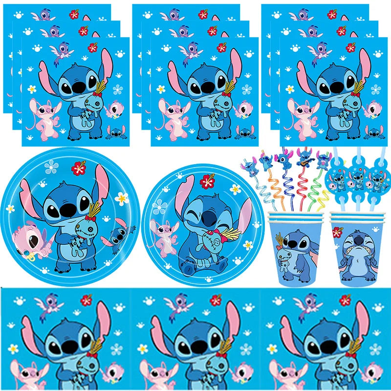 Stitch Birthday Party Decorations Tableware Cups Plates Tablecloth for Kids Foil Balloon Backdrop Lilo and Stitch Party Favors