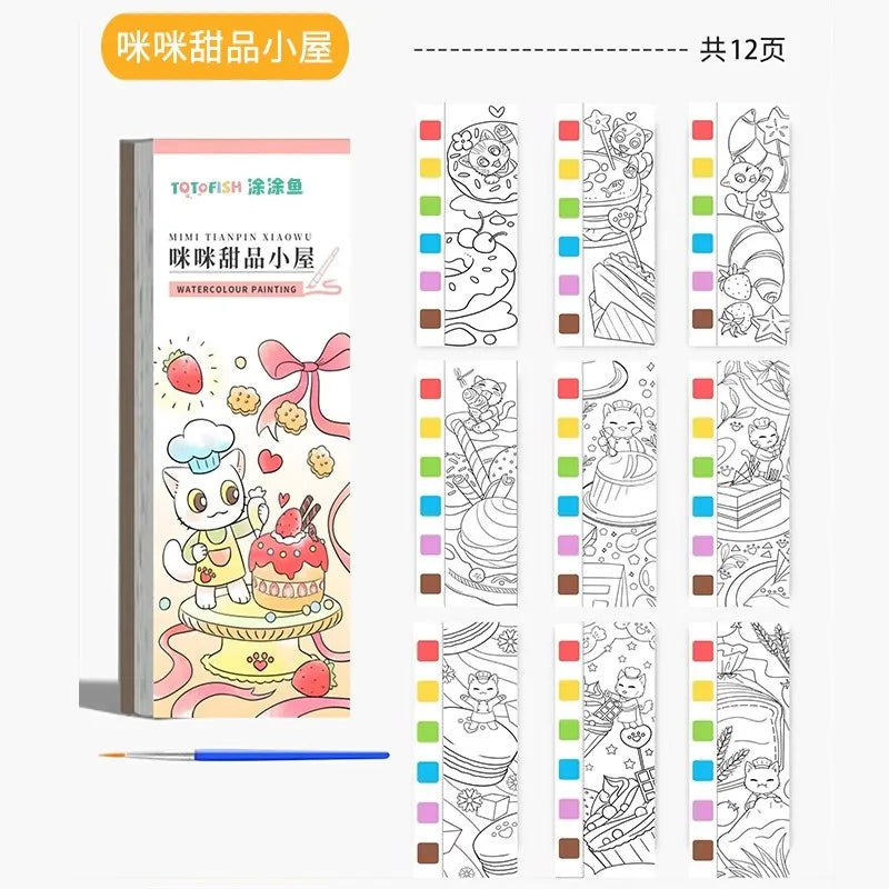 Children Coloring Books Arts Beginners Water Colour Paiting Note With Pigment Kindergarten Handicraft DIY Drawing Book Kid Gift