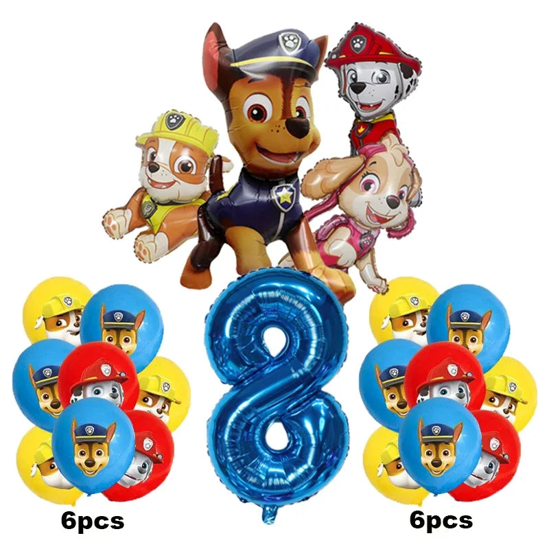 17pcs Cartoon PAW Patrol Birthday Decoration Aluminum Film Digital Balloon Set Dog Chase Marshall Skye Kids Party Supplies Toys