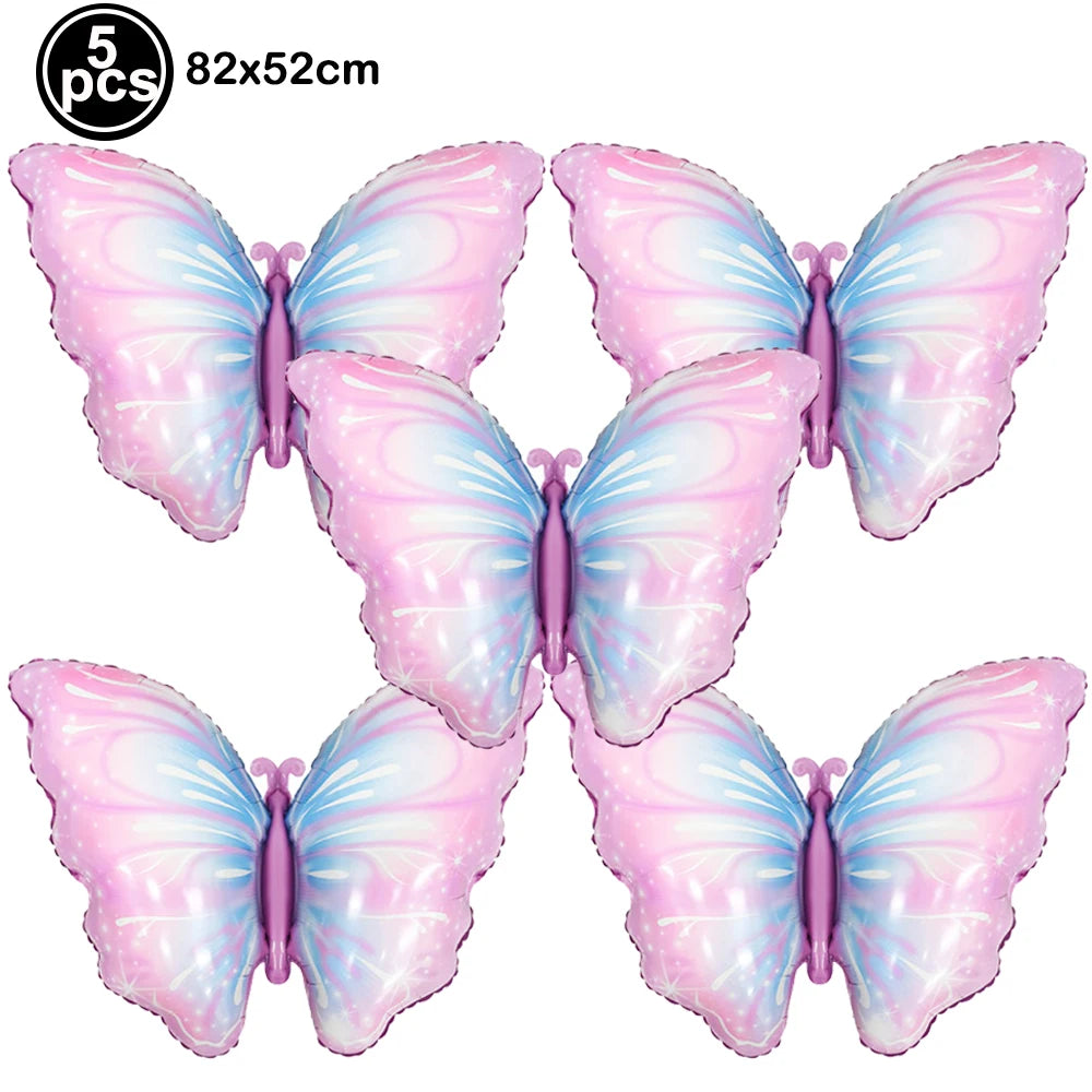 5pcs Colorful Butterfly Foil Balloons Butterfly Balloons Butterfly Themed Balloon Girl Party Birthday Wedding Baby Shower Decors
