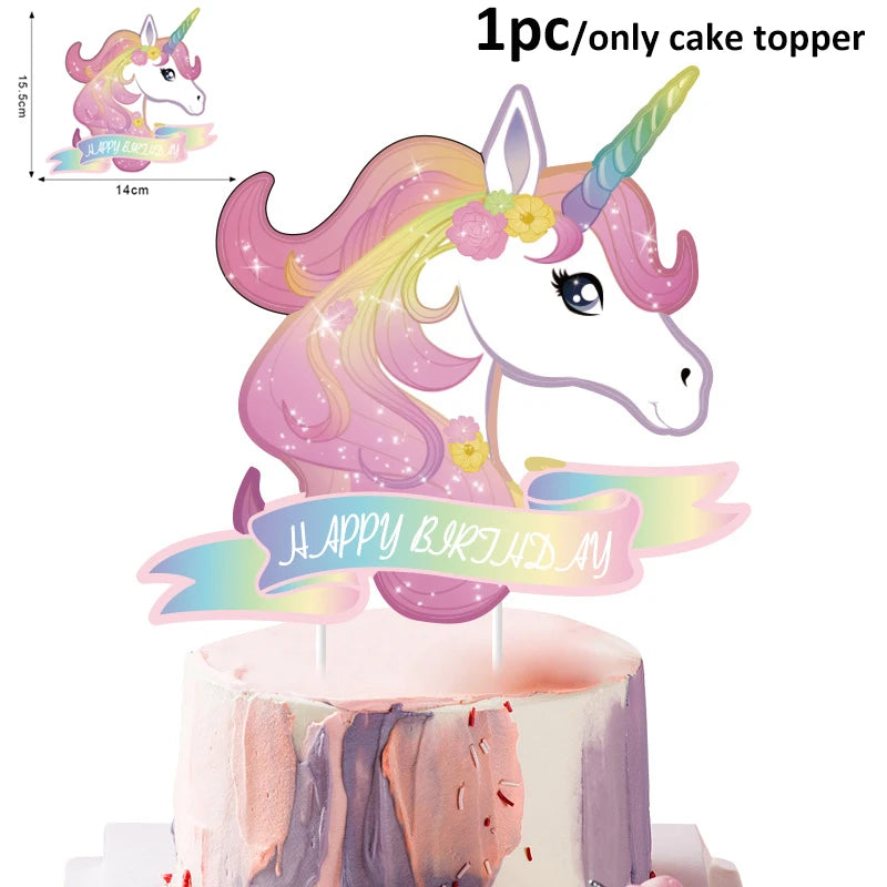 Unicorn Decoration For Birthday Girl Happy Birthday Unicorn Them Deco Kit Tableware Background Banner Balloons Supplies For Kids