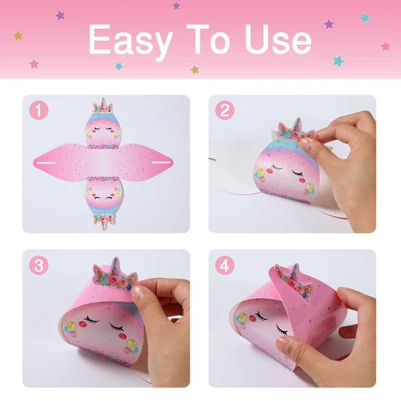 Rainbow Unicorn Handbag Candy Bag Happy 1st Birthday Party Decorations Kids Favors Gift Unicorn Box Baby Shower Girls Supplies
