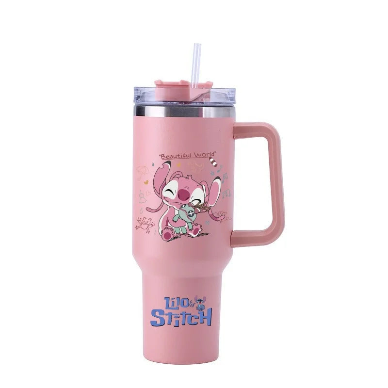 Thermal Coffee Lilo & Stitch Cups with Straw Stainless Steel Vacuum Insulated Tumbler 40oz Thermal Iced Travel Cup for Outdoor