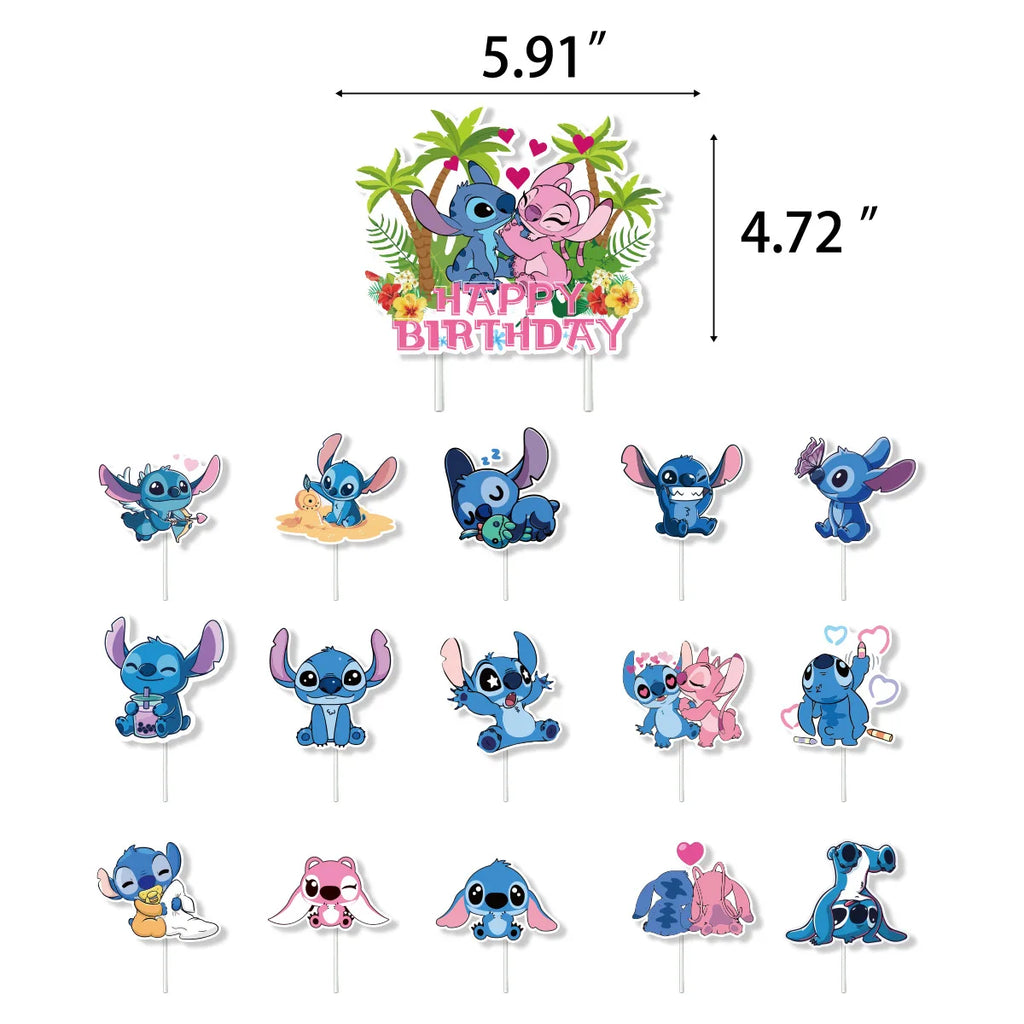 1Set Stitched Latex Balloons Banner Baby Shower Toy Cake Topper Happy Birthday Boy Girl Lilo Stitch Ballons Party Decor Supplies
