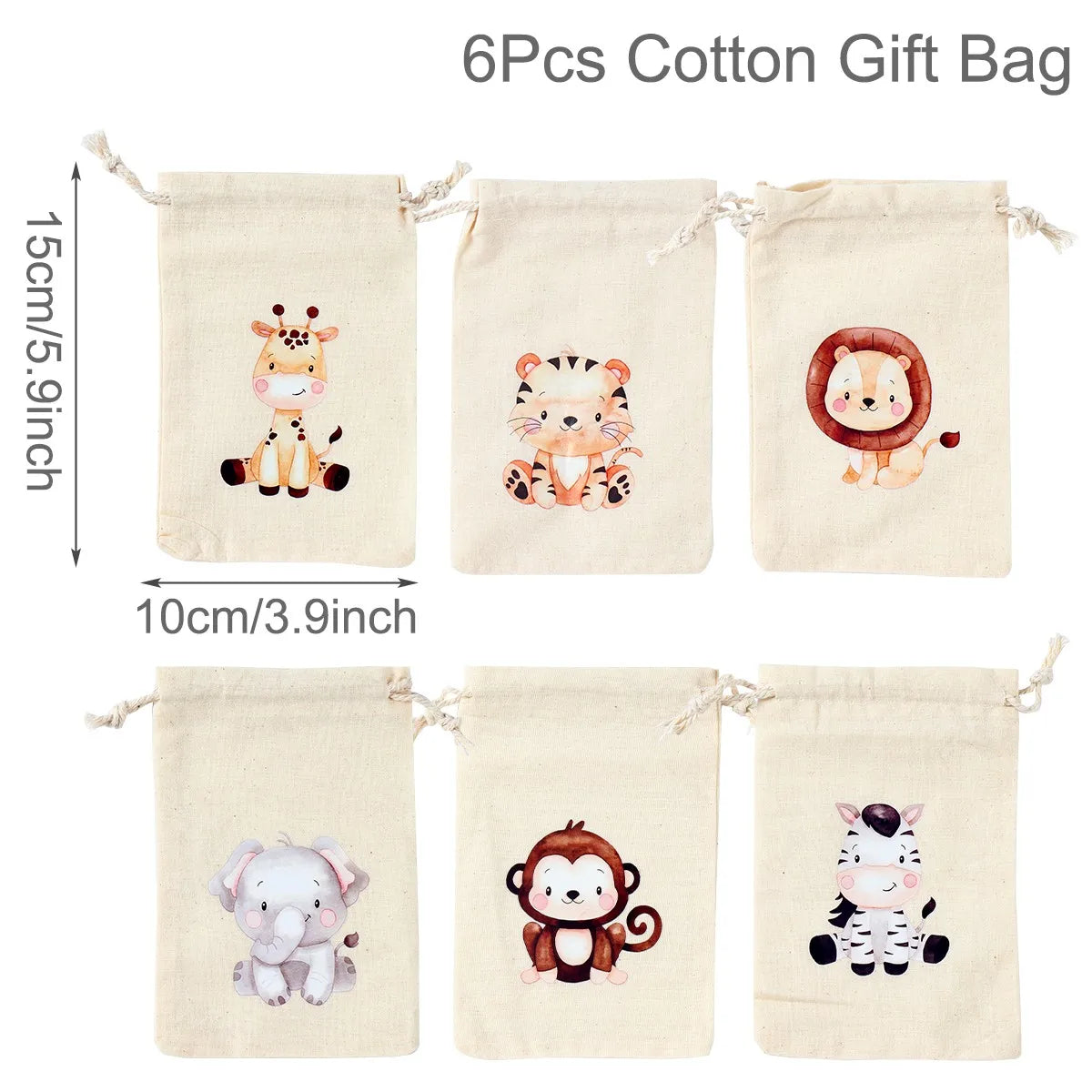 6pcs Animal Dinosaur Unicorn Cotton Linen Gift Bags Birthday Party Decor Kids Wedding Party Favor Bag Baby Shower Gift Bag