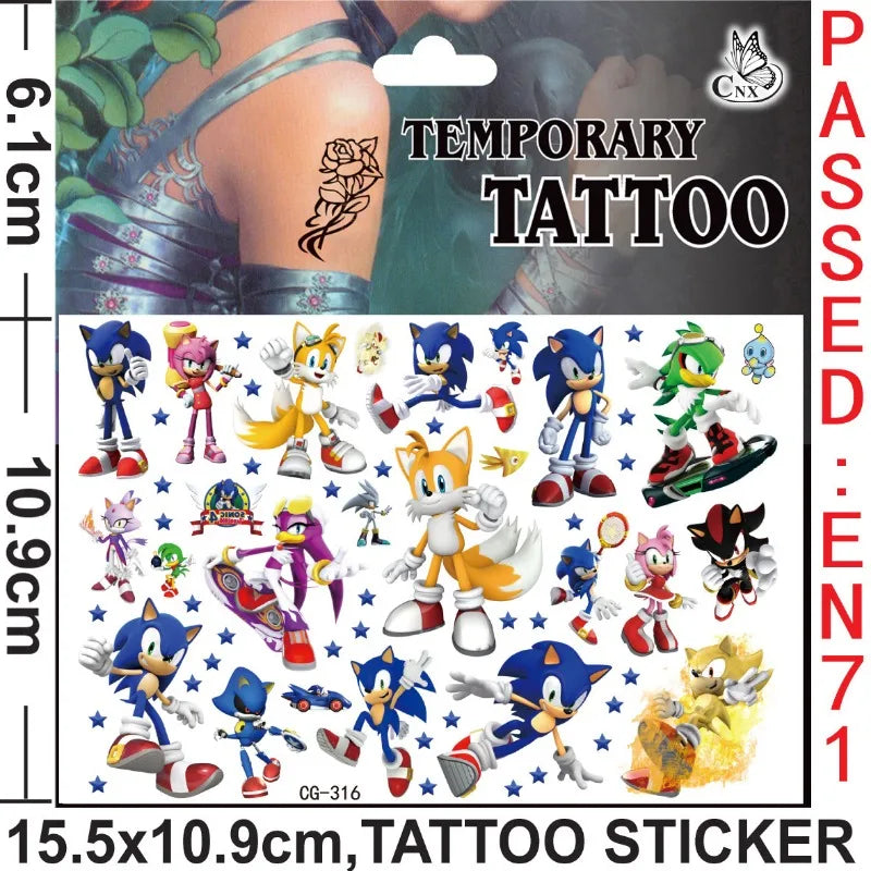 Cartoon Sonic The Hedgehog Tattoo Stickers Waterproof Cute Anime Sticker Birthday Party Supplies Decoration Kids Gift