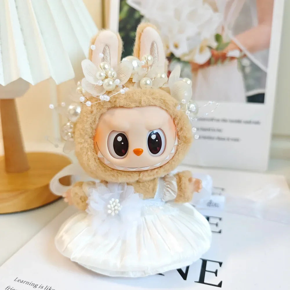 Mini Plush Doll's Clothes Bud Skirt with Pearl Hair Accessory Labubu I II Idol Dolls Korea Kpop Doll DIY Clothing Gifts