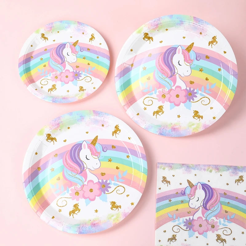 Unicorn Party Supplies Rainbow Unicorn Paper Plates Cups Napkin for Baby Shower First Girls Birthday Party Decorations