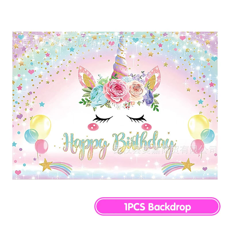 Unicorn Birthday Decoration Face Mask Gift Bags Tablecloth Unicorn Happy Birthday Balloons Candy Box Kids Birthday Party Favors