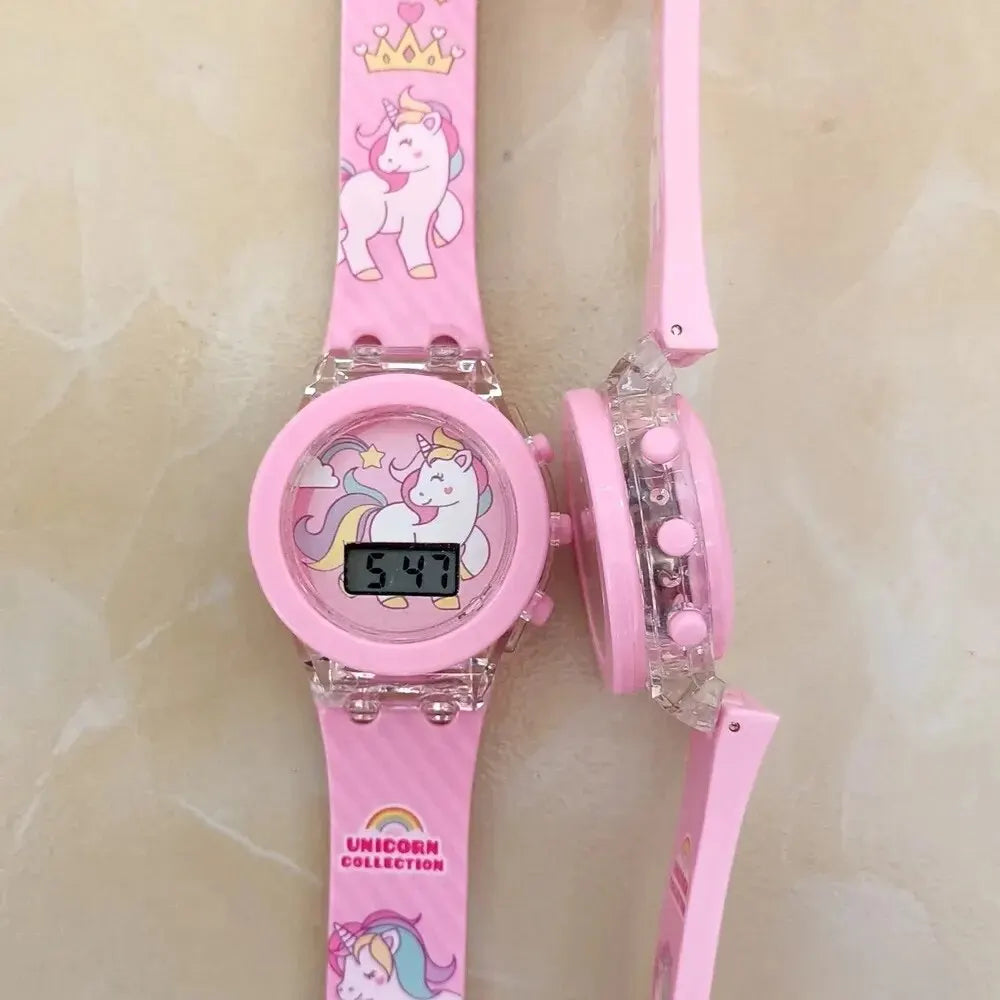 Kids Watch Luminous Color Sports Electronic Watches Children Alarm Clock Cartoon Unicorn Flash Birthday Party Girls Gift Student