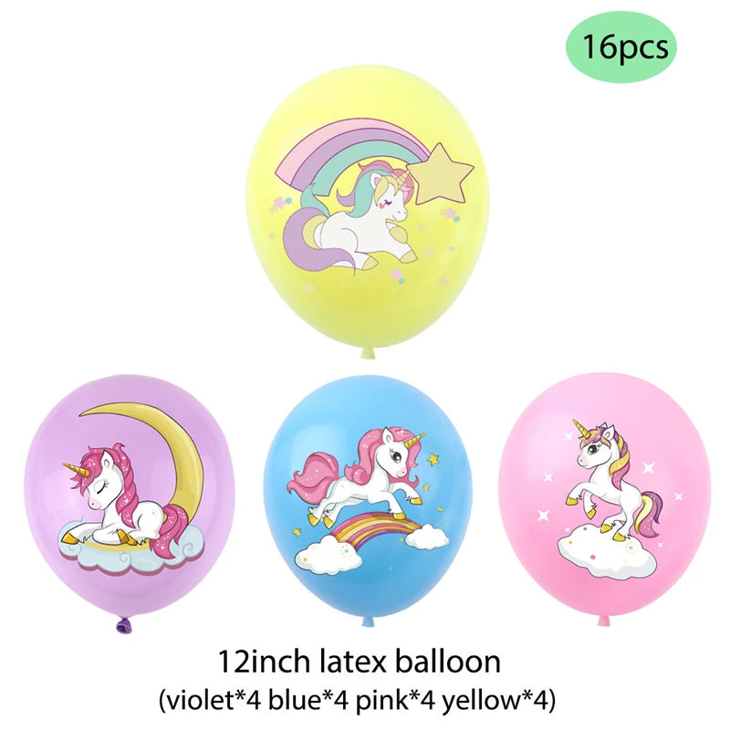 Unicorn Decoration For Birthday Girl Happy Birthday Unicorn Them Deco Kit Tableware Background Banner Balloons Supplies For Kids