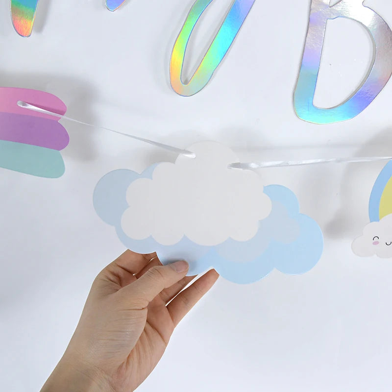 3M Girls Unicorn Birthday Banner Bunting Cute Cloud Star Happy Birthday Banner Paper Garland For Baby Shower Party Hanging Decor