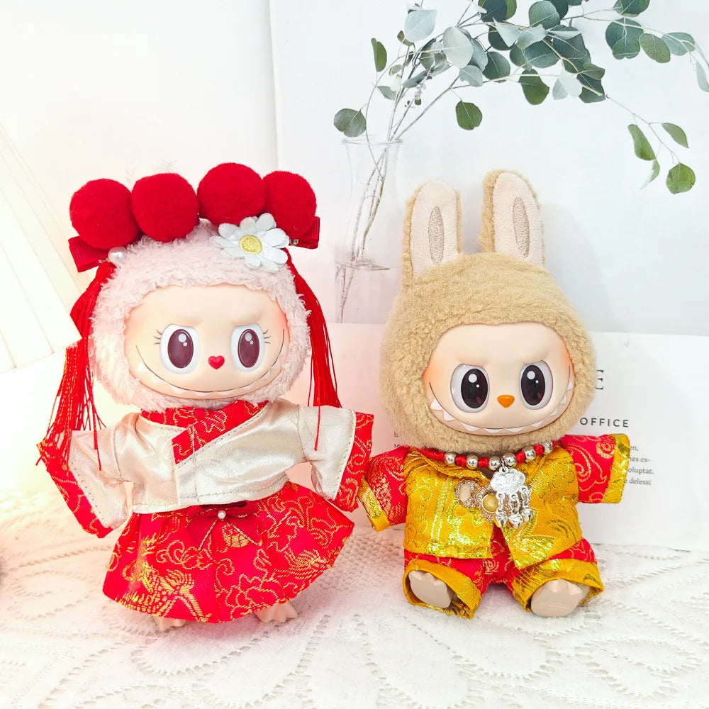 17cm Mini Plush Doll'S Clothes Outfit Accessories For Labubu V1 V2 Christmas Cookie Man Sweater Hat Clothing New Year Gift