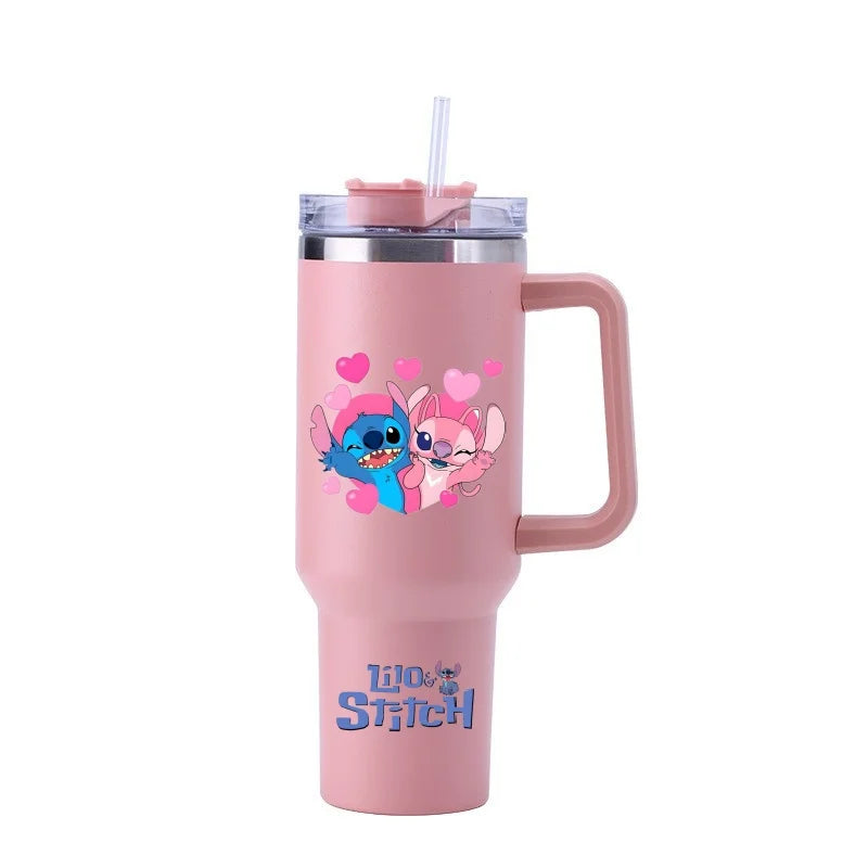 Thermal Coffee Lilo & Stitch Cups with Straw Stainless Steel Vacuum Insulated Tumbler 40oz Thermal Iced Travel Cup for Outdoor