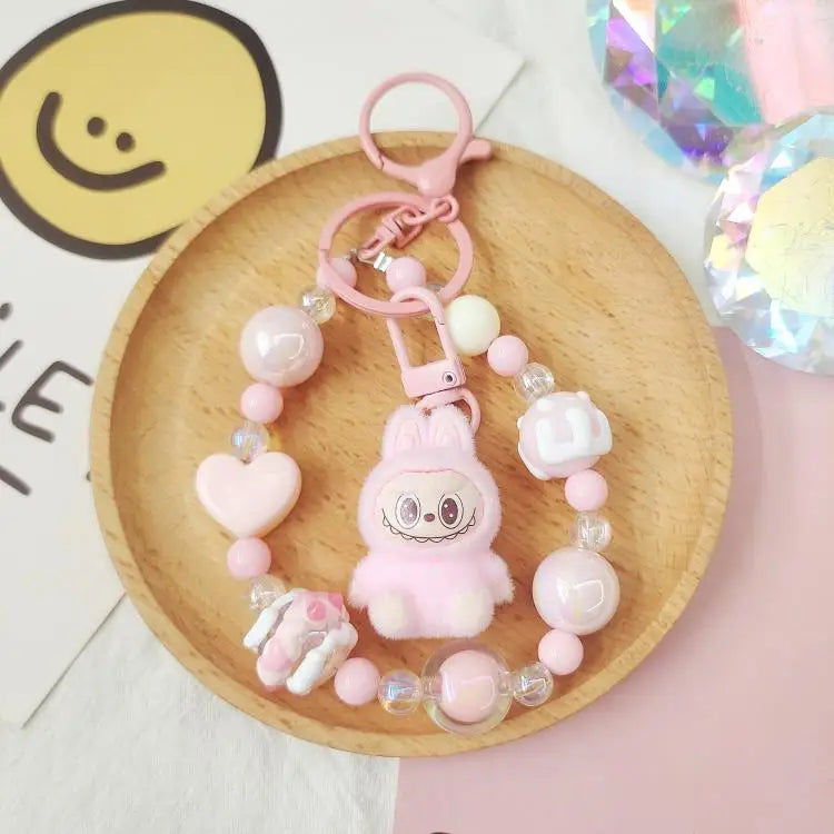 Labubu Keychain Creative Bead Jewelry Resin Cartoon Backpack Pendant Diy Couple Accessories Decoration Holiday Children Gifts