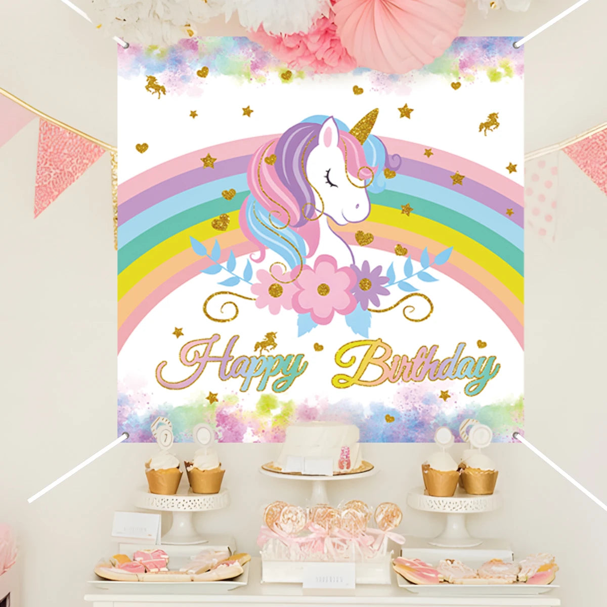 Rainbow Unicorn Disposable Tableware Happy 1st Birthday Party Decorations Kids Favors Gifts Unicorn Baby Shower Girls Supplies