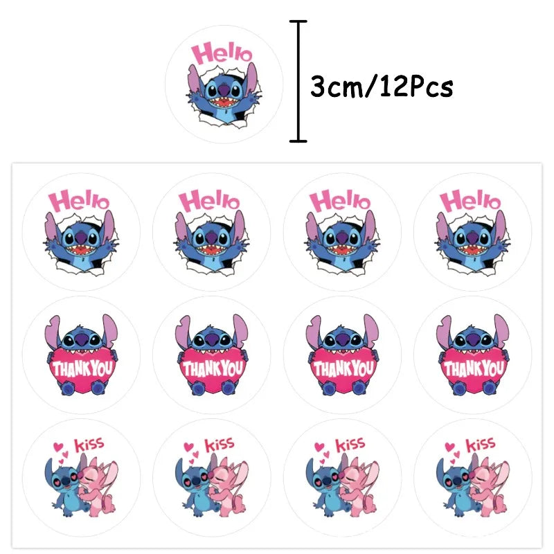 12Pcs Stitch Theme Gift Bag Stitch Animation Pattern Birthday Party Candy Gift Kraft Paper Bag Birthday Gift Box Bag Stickers