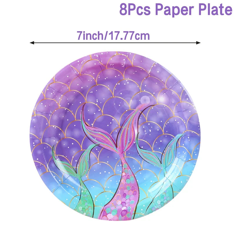 Little Mermaid Party Decoration Mermaid Disposable Tableware Happy 1st Birthday Party Decorations Kids Baby Shower Girl Supplies