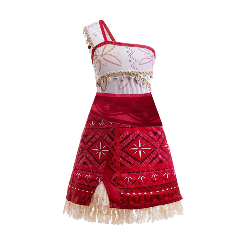 New Movie Moana 2 Dress Girls Cosplay Vaiana Princess Costume Girls One-Shoulder Suspender Dress Accessories Set
