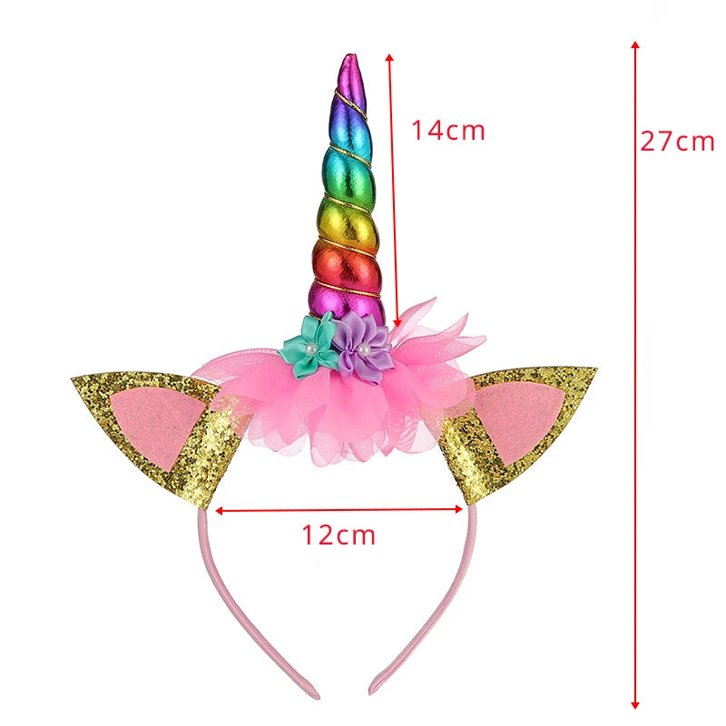 Unicorn Headband Girls' Fairy Rainbow Wings Flowers Headwear Accessory Unicorn Birthday Party Decoration Princess Dress Up Toys