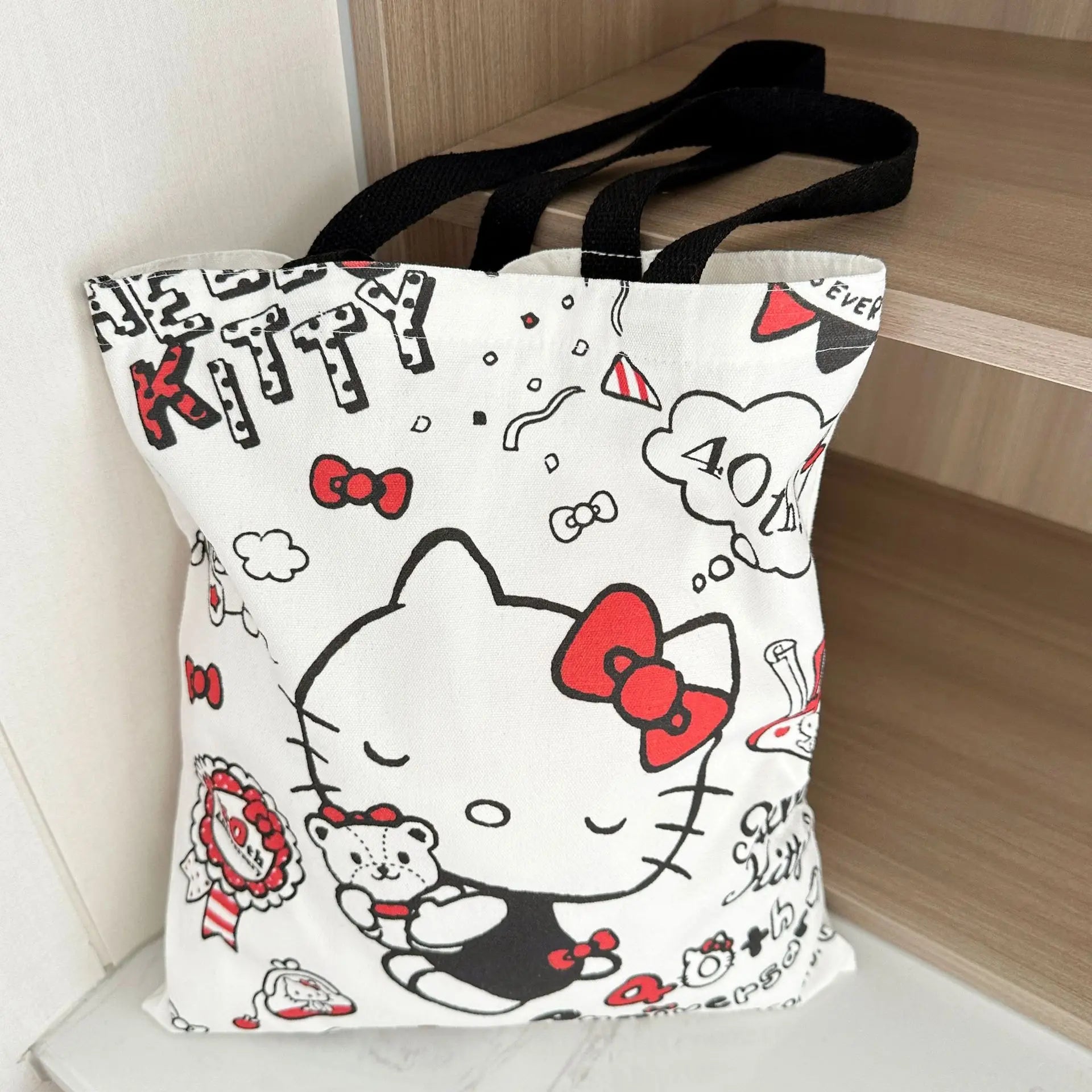 Anime Sanrio Hello Kitty Canvas Bag Zippered Student Book Large Capacity Class Tote Bag Shopping Student Girl Birthday Gifts