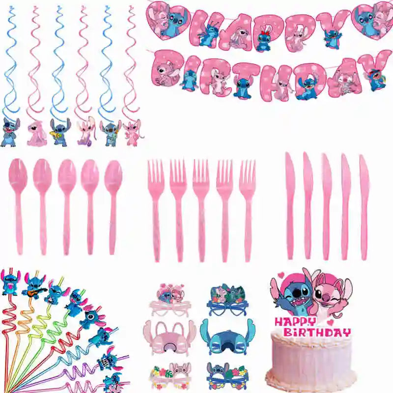 Stitch Birthday Party Supplies Stitch Tableware Set Balloons Backdrop Banner Plates Napkins Tablecloth Birthday Theme Stitch