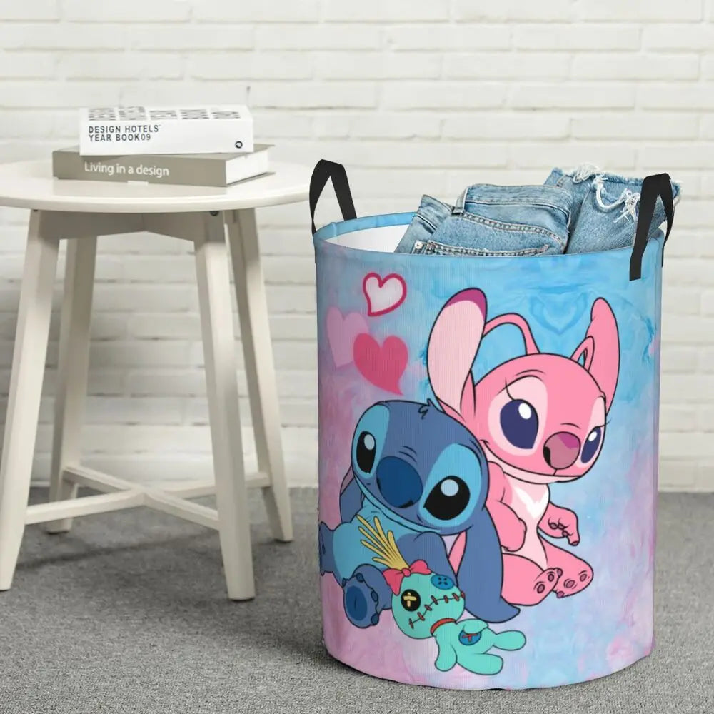Customized SLilo And Stitch Cartoon Laundry Hamper Large Storage Basket Anime Kids Nursery Toy Organizer