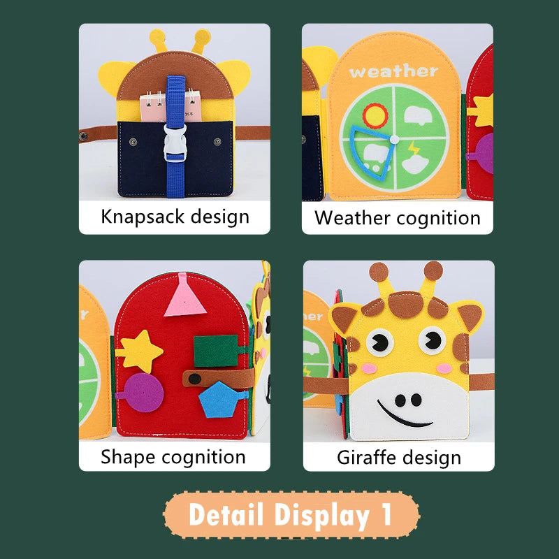 Montessori Toys Busy Book for Kids Color Shape Animal Cognition Early Education Toys Giraffe Quiet Book Fine Motor Toys