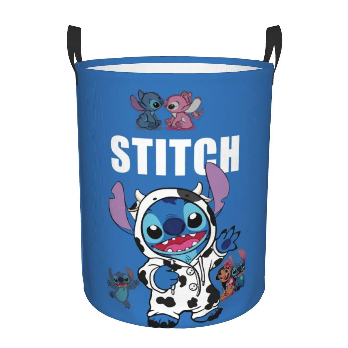 Custom Stitch Kiss Angel Love Heart Anime Laundry Hamper Large Clothes Storage Basket Toy Bin Organizer for Boy Girl