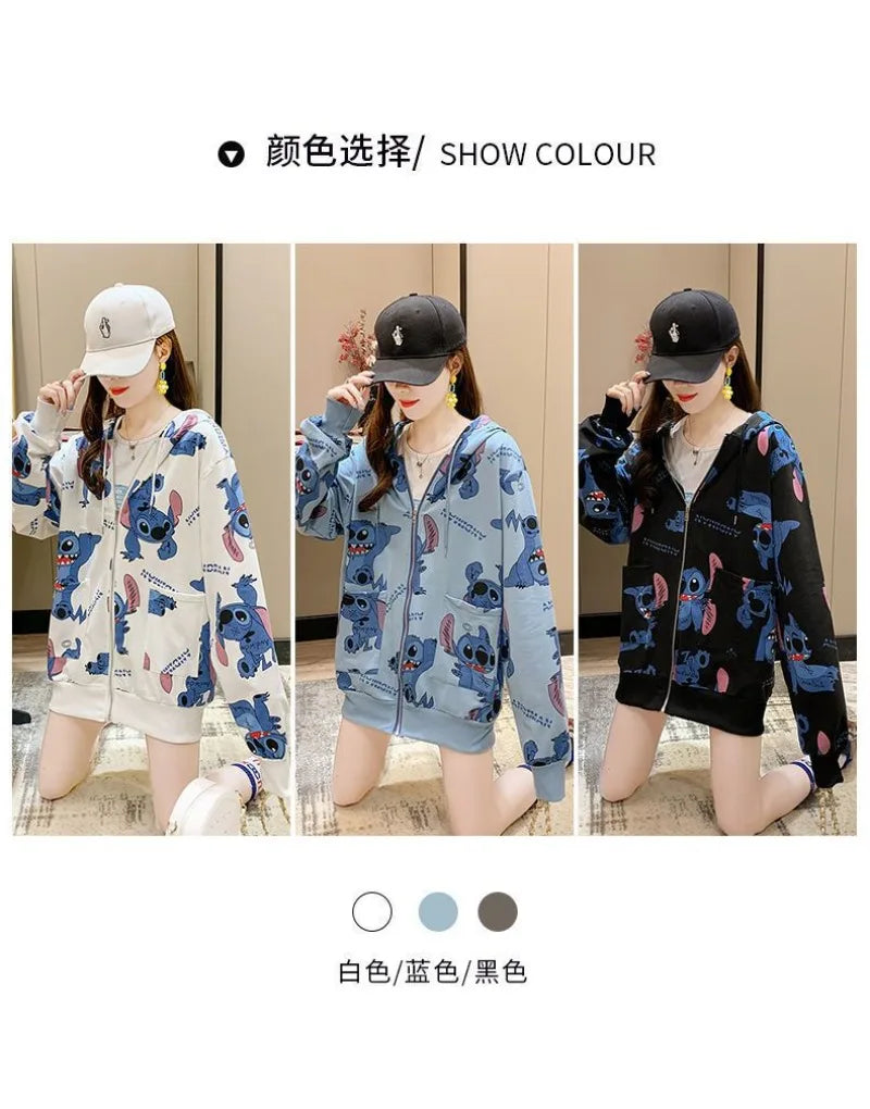 New Lilo and Stitch Hooded Sweatshirt Kawaii Women's Loose Top Thin Design Anime Printed Accessories Cartoon Cardigan Jacket