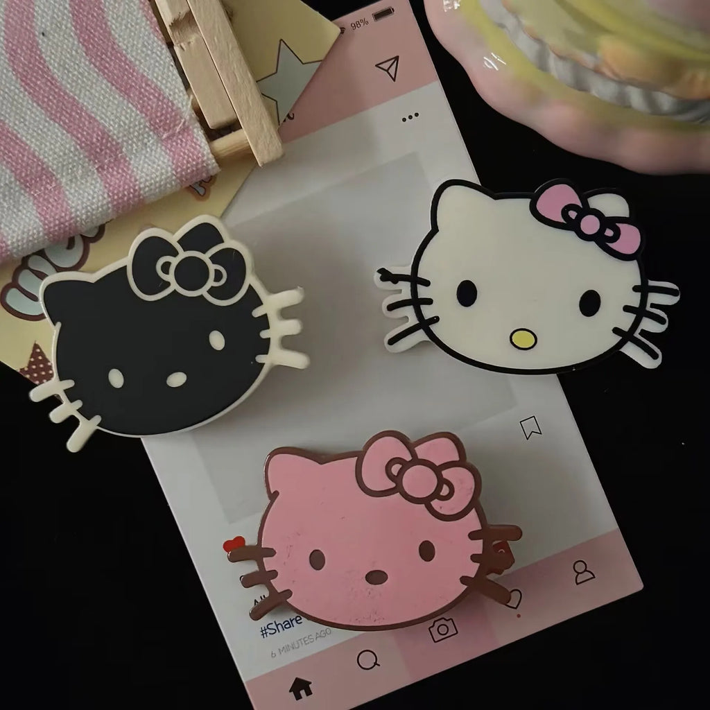 Sanrio Inspired Beaded Clips Set Kawaii KT Cat Hair Accessories with Acrylic Charm Multi-Use Decor Cute Anime Barrettes Gift