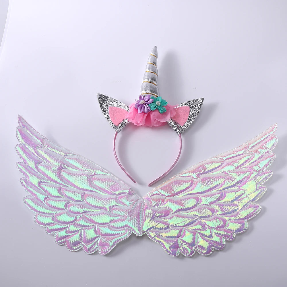 Cute Unicorn Theme Wings Rainbow Little Girls Angel Wings Baby Shower Kids Birthday Party Decoration Prom Performance Cosplay
