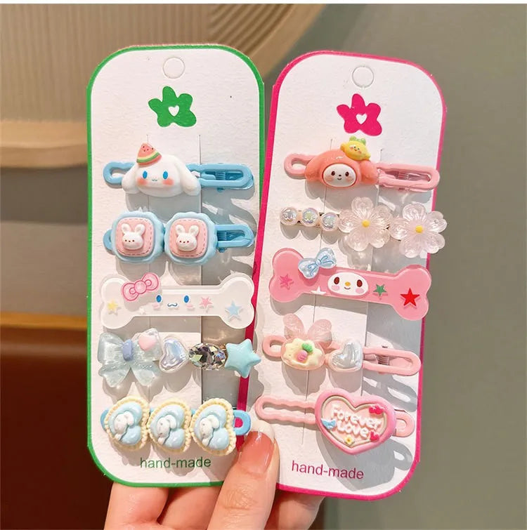 Sanrio Kawaii Melody Cinnamoroll Headdress Cartoon Hair Clip Set Little Girl Charm Bangs Clip Hair Hairpins Hair Accessories