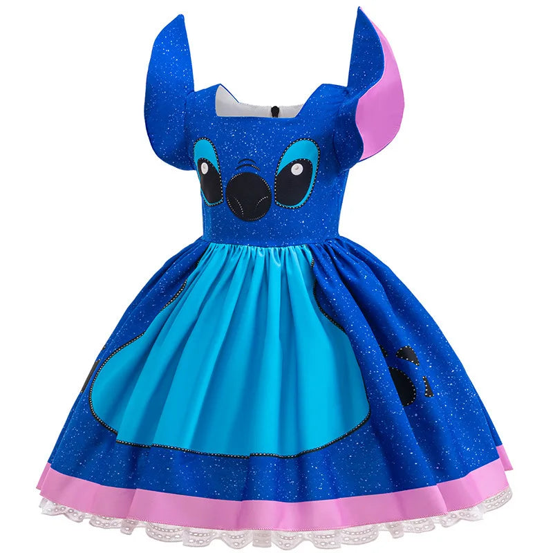 Cartoon Lilo Stitch Cosplay Costume Girls Stitch Blue Dress Birthday Halloween Party Costume