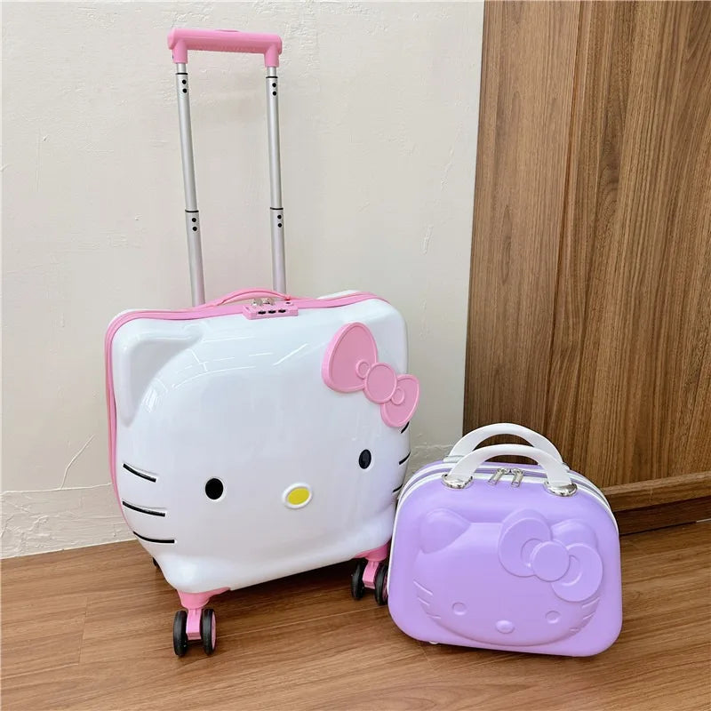 New Hello Kitty 14/20 Inch Cartoon Travel With Lock Trolley Box Cute Suitcase Makeup Case Large-capacity Storage Box Girls Gifts