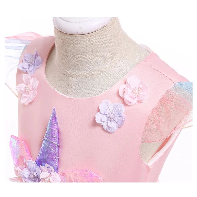 Kids Unicorn Dress for Girls Party Dresses Flower Appliques Ball Gown Little Girl Princess Costumes Summer Children Clothing