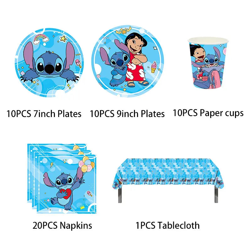 Lilo and Stitch Birthday Decoration Balloons Banner Backdrop Tablecloth Plates Cups Napkins Straws Event Party Supplies for Kids