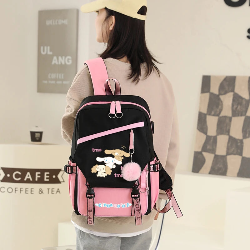 Sanrio Kuromi Cinnamoroll Backpack Teenager Student Rucksack Girl Boy Kids Anime Knapsack Women Cute Cartoon Bag Travel Mochilas