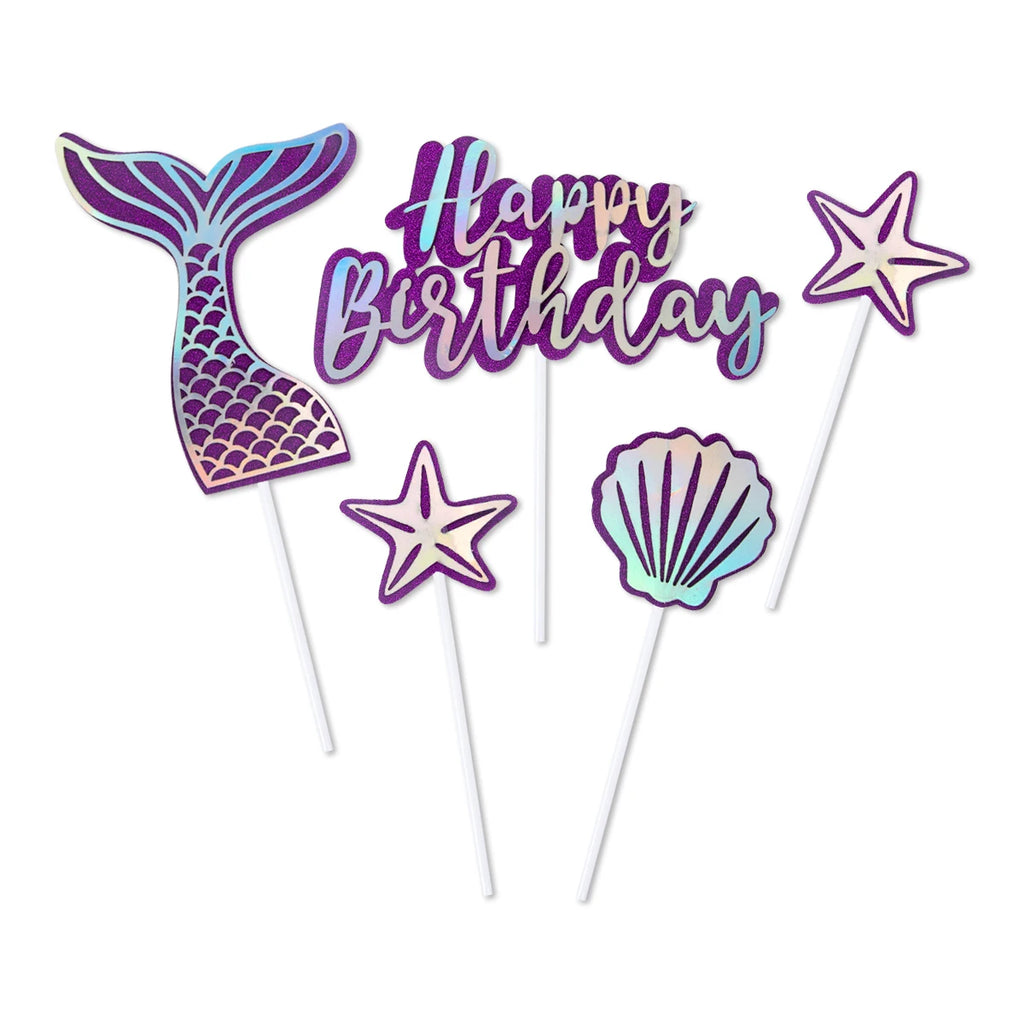 Mermaid Party Cake Decor Glitter Shell Starfish Mermaid Tail Cake Topper Under the Sea Girls 1st 2th Birthday Cupcake Topper