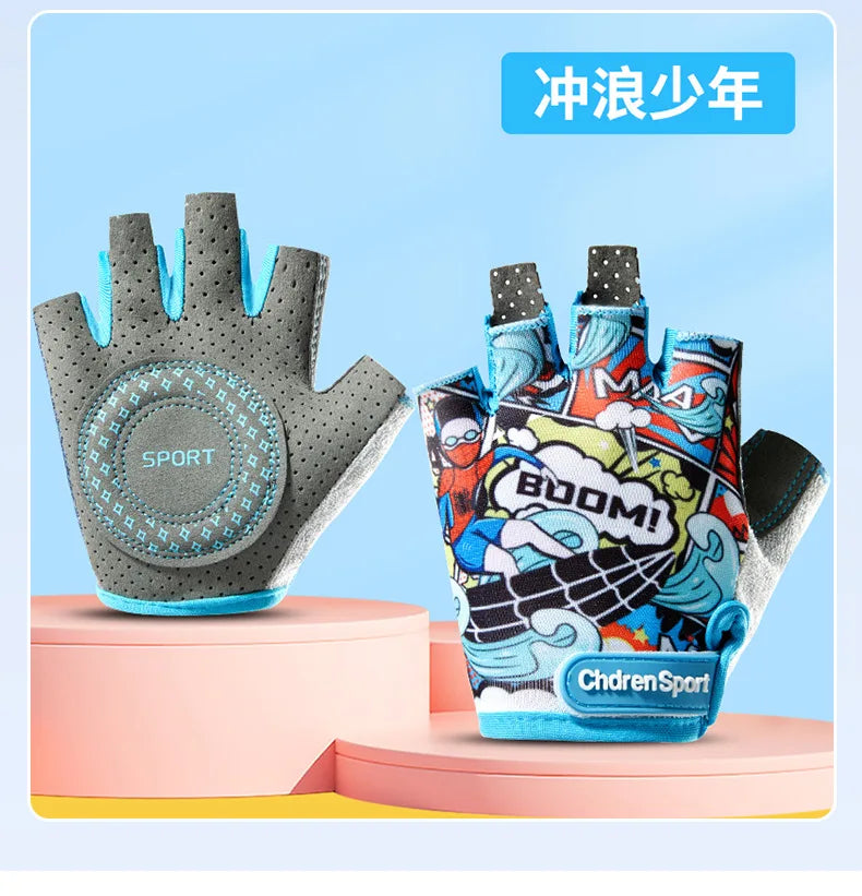 Children's Sports Fingerless Gloves Bicycle Boy Girl Cycling Anti-Wear Kids Roller Skating Training Exercise Protection Gloves