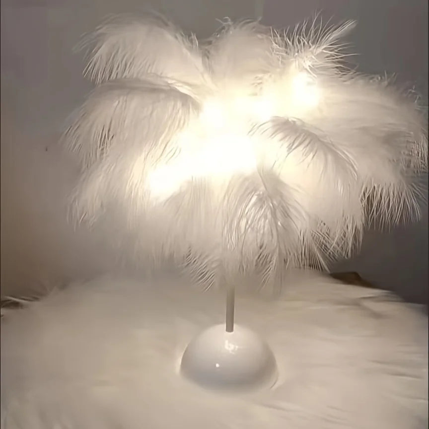 LED Feather Table Lamp Warm White Light Tree Feather Night Light Girl LED Wedding Decorative Lights Birthday Gift Home Decor New
