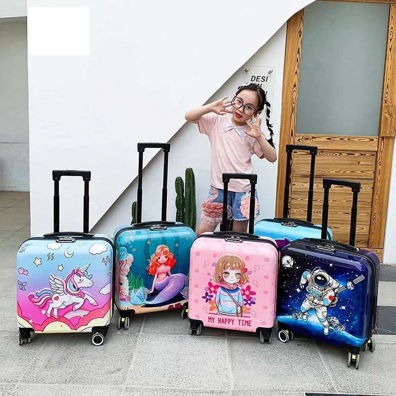 New cartoon kids travel suitcase on wheels,carry on cabin trolley luggage bag,girls rolling luggage case,children gift,suitcase