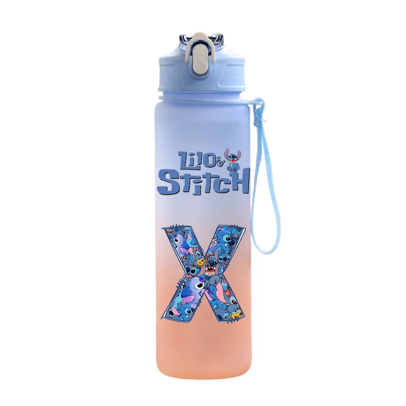 750ml Letter A-Z Printed Lilo Stitch Water Bottle Anime Large Capacity Drinking Cup Portable Outdoor Sports Water Cup kid Gift