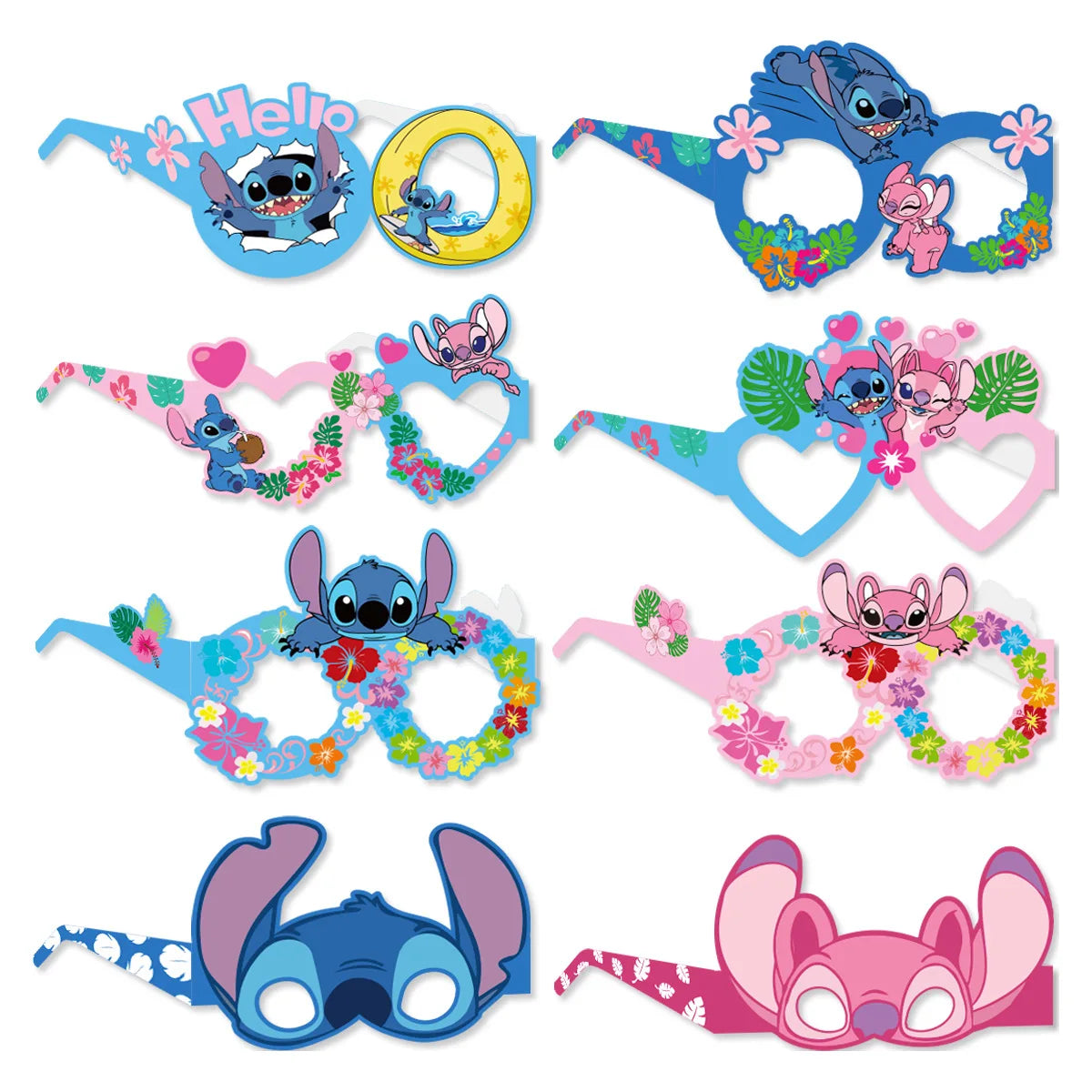 8pcs Anime Stitch Theme Party Paper Glasses Stitch Photo props Kids Boys Happy Birthday Party Decor Cartoon Mask Gift Toy