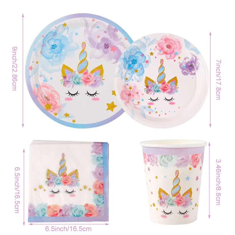 Unicorn Birthday Party Decoration Unicorn Tableware Paper Plates Cups Napkins Toys for Kids Birthday Party Baby Shower Girl
