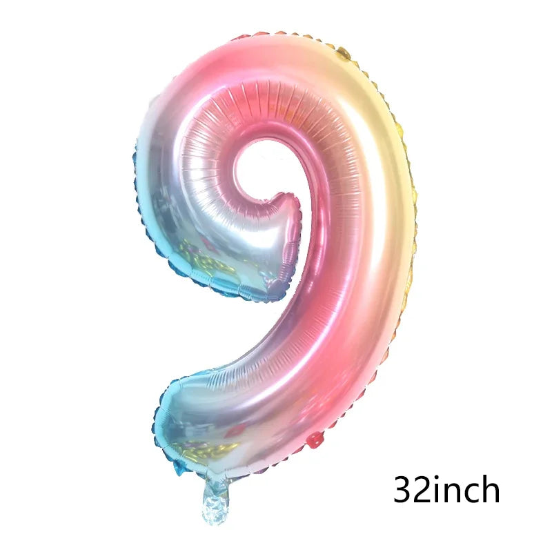 Rainbow Unicorn Foil Balloon 32inch Number Pink Star Balloons Unicorn Theme Kids Birthday Party Decorations Baby Shower Globos