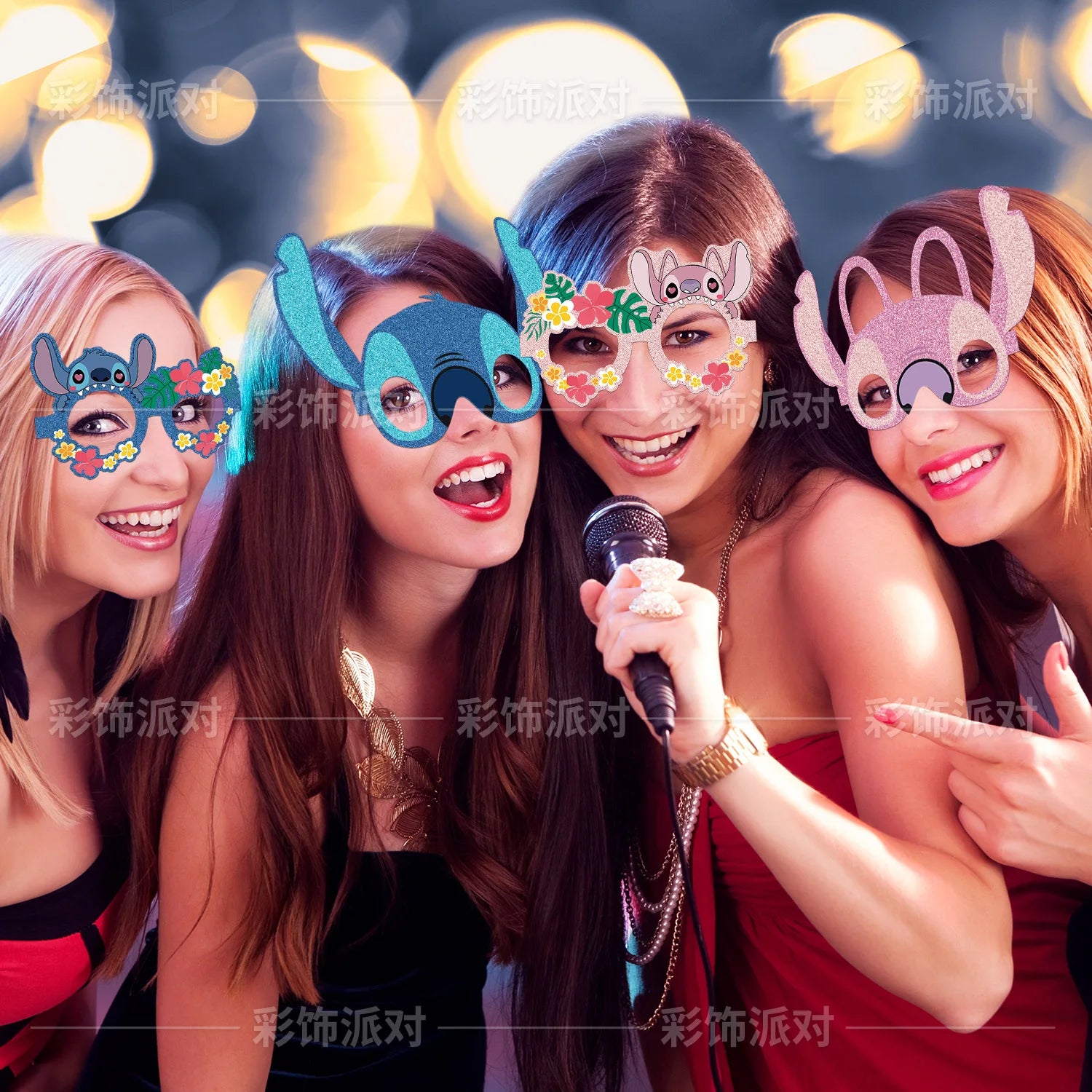 6/12 Sets Lilo & Stitch Anime Themed Birthday Party Paper Glasses Mask Photo Props Dress Up Children's Party Decoration Supplies