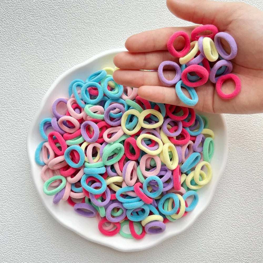 50/100/200PCS Colorful Basic Nylon Ealstic Hair Ties for Girls Ponytail Hold Scrunchie Rubber Band Kids Basic Hair Accessories